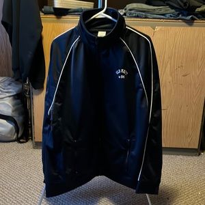 Old Navy zip up jacket literally brand new, navy blue in color w/white pin strip